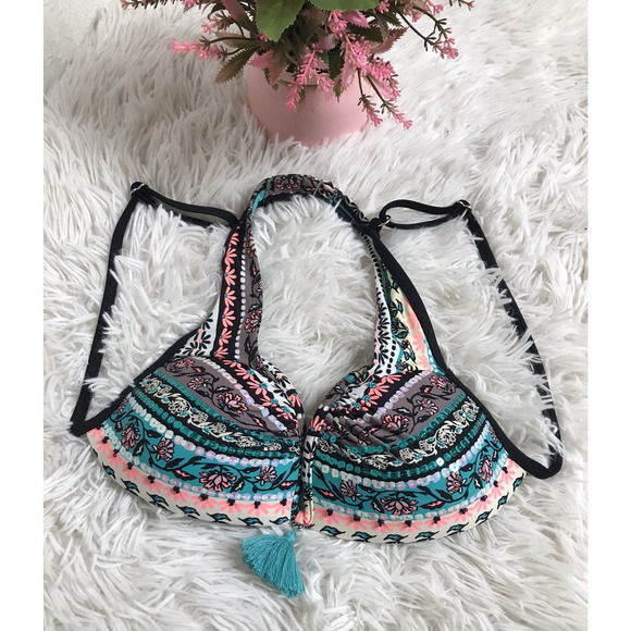 VGT Catalina S/CH (3-5) black SEQUINED Green push-up underwire bandeau top swim - Picture 3 of 6